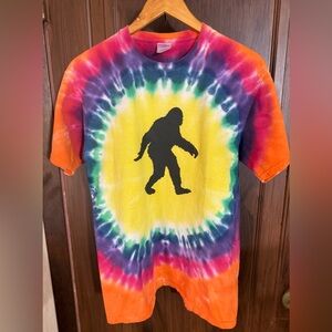 Colorful Tie-Dye Mens Shirt with Bigfoot Design